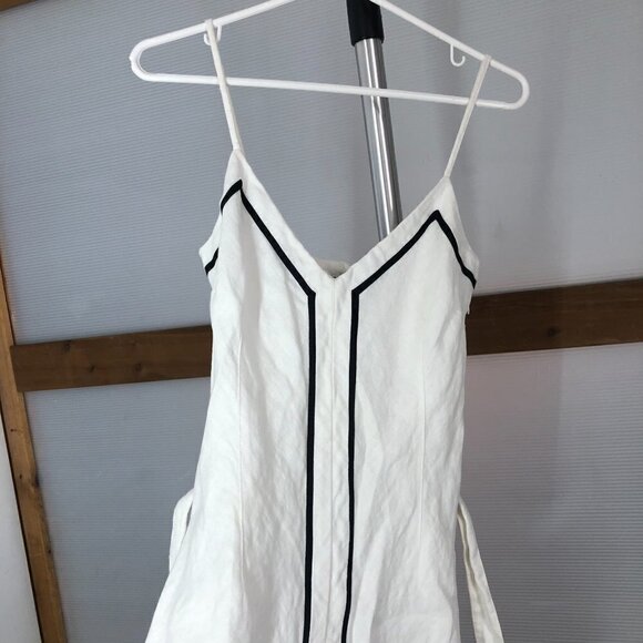 Zara 100% Linen White with Black Trim Fit Flare Dress Sz L - Picture 3 of 14